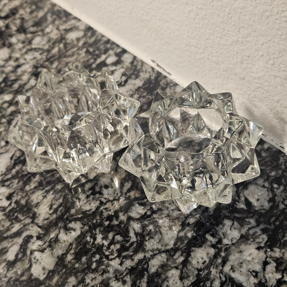 Vintage Pair Star Burst‎ Tea Light Votive Candle Holders